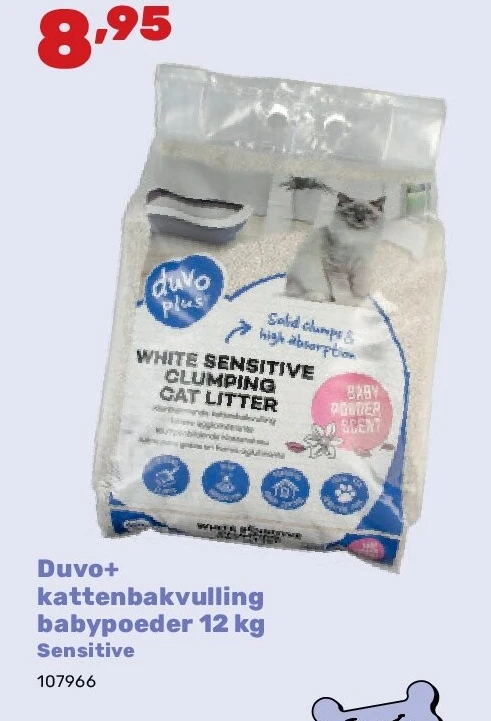 Duvo+ kattenbakvulling babypoeder 12 kg Sensitive