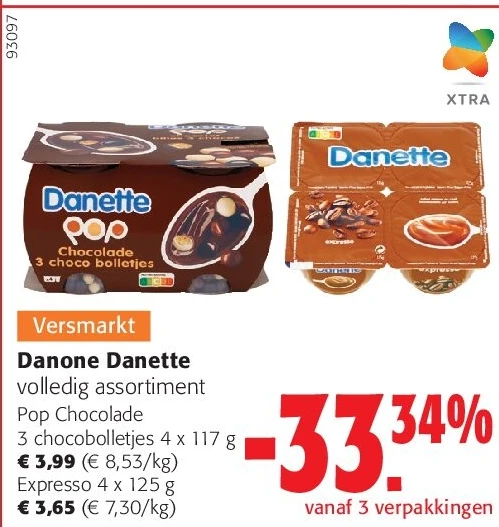 Danone Danette Pop Chocolade 3 chocobolletjes 4 x 117 g