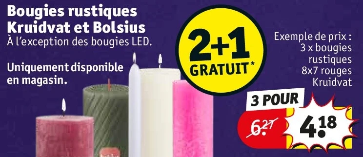 Bougies rustiques Kruidvat et Bolsius 3 POUR
