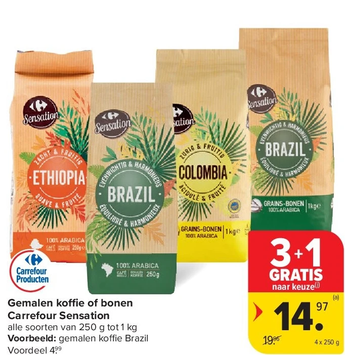 Gemalen koffie of bonen Carrefour Sensation