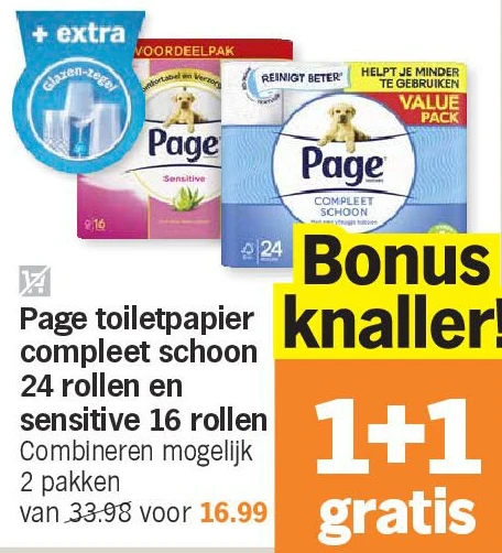 Page toiletpapier compleet schoon 24 rollen en sensitive 16 rollen