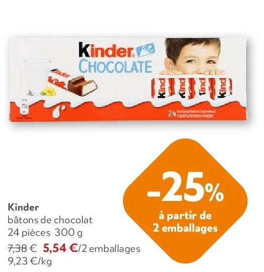 Kinder bâtons de chocolat 24 pièces 300 g