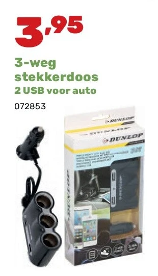 3-weg stekkerdoos 2 USB voor auto