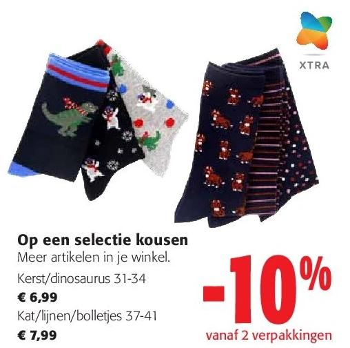 Op een selectie kousen Kerst/dinosaurus 31-34