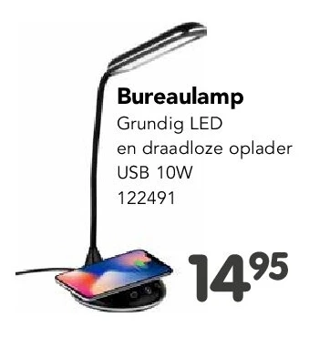 Bureaulamp Grundig LED en draadloze oplader USB 10W