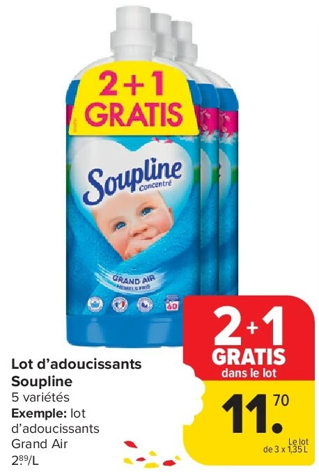 Lot d’adoucissants Soupline 3 x 1,35 L