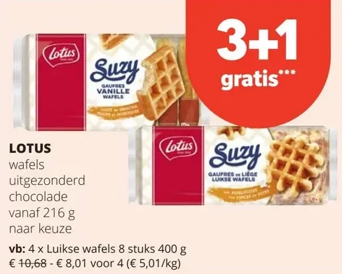 LOTUS wafels uitgezonderd chocolade vanaf 216 g