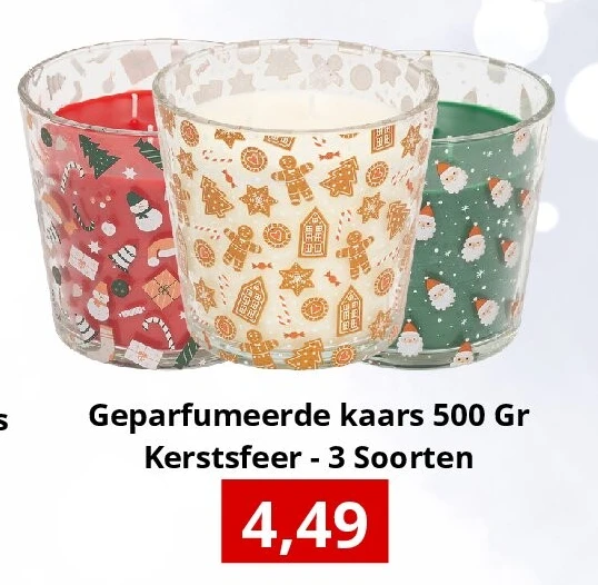 Geparfumeerde kaars 500 Gr Kerstsfeer - 3 Soorten