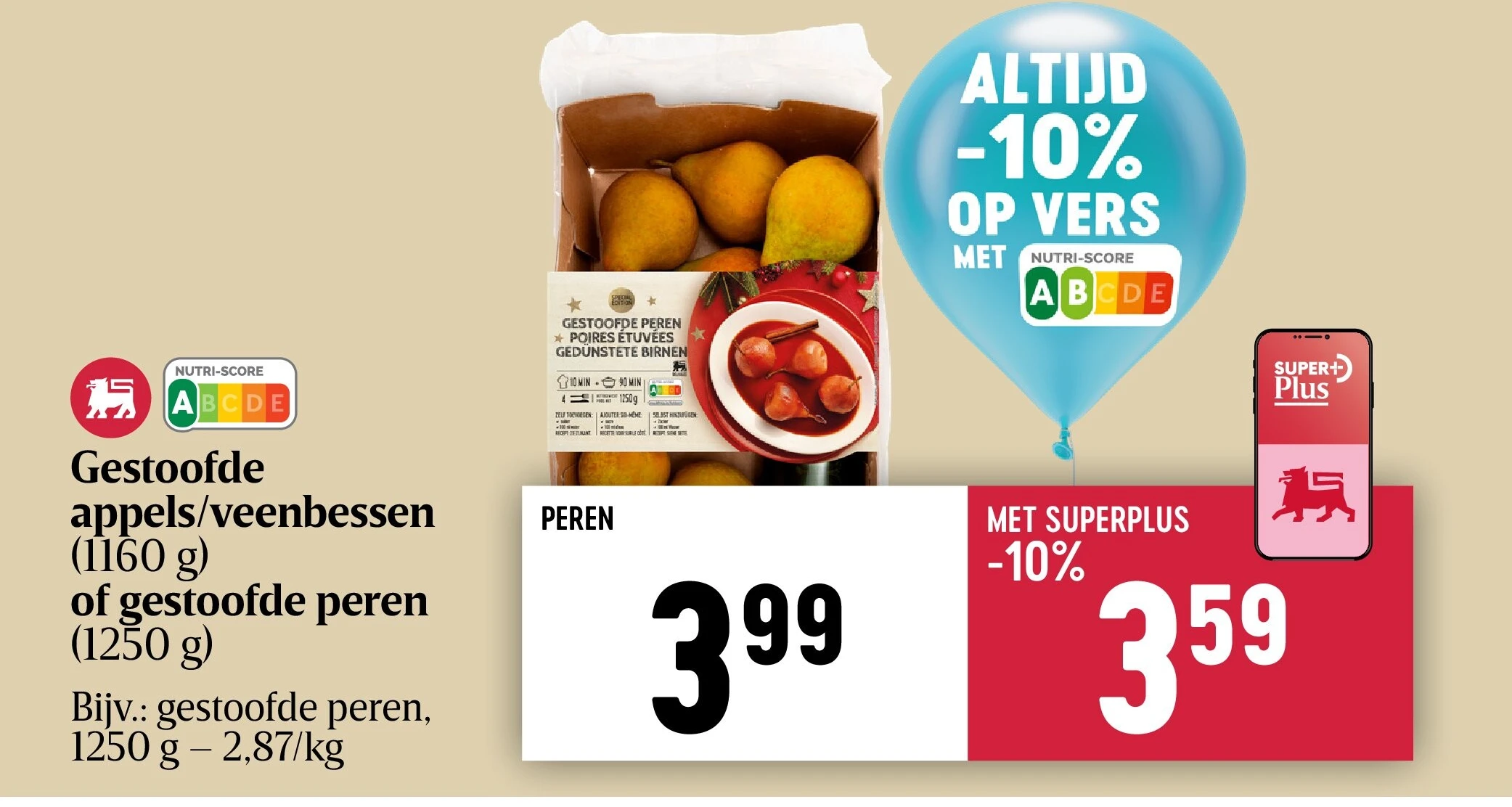Gestoofde appels/veenbessen (1160 g) of gestoofde peren (1250 g)