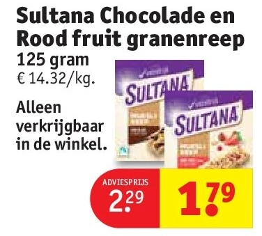 Sultana Chocolade en Rood fruit granenreep