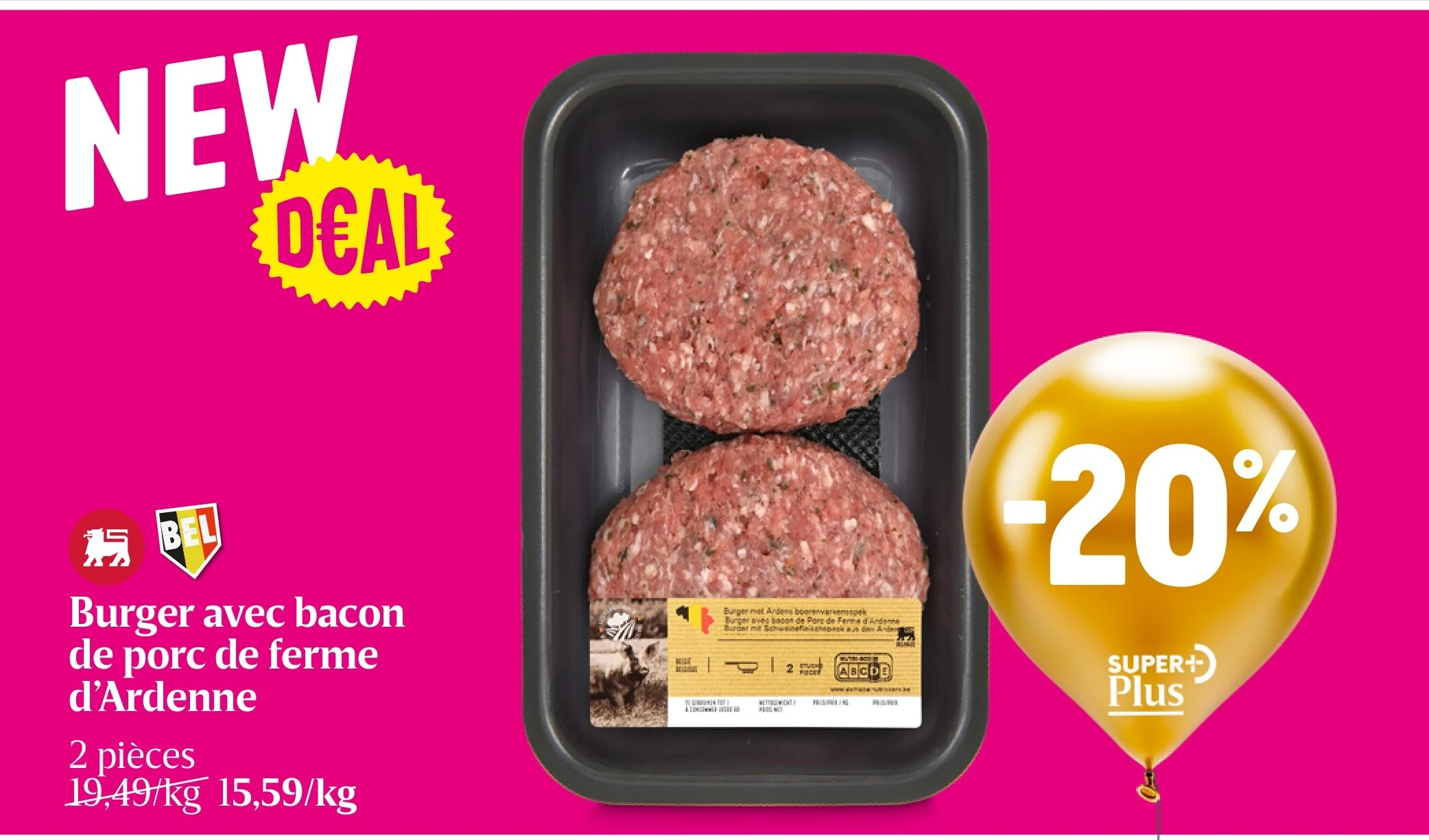 Burger avec bacon de porc de ferme d’Ardenne