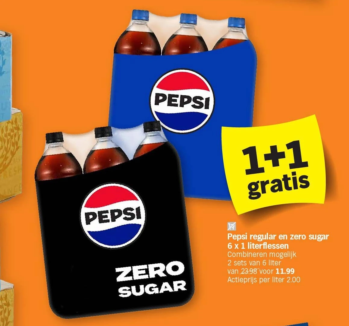 Pepsi regular en zero sugar 6 x 1 literflessen