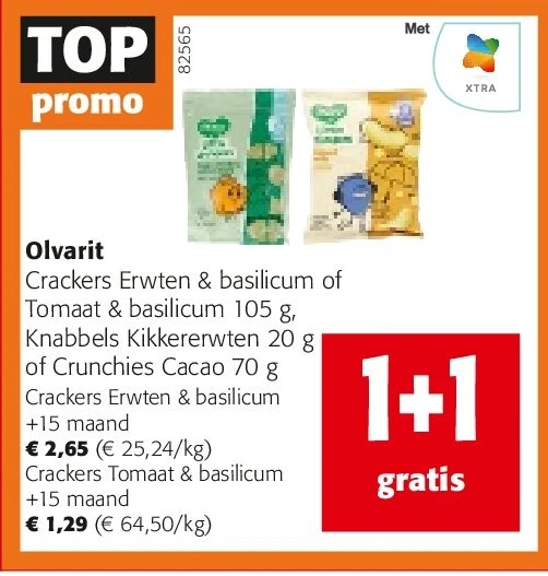 Olvarit Crackers Erwten & basilicum +15 maand