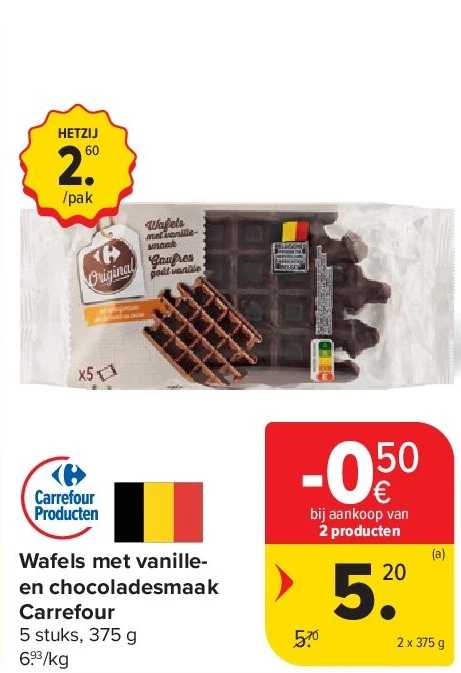 Wafels met vanilleen chocoladesmaak Carrefour