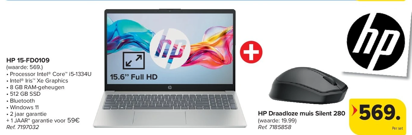 HP 15-FD0109 + HP Draadloze muis Silent 280