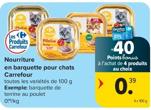 Nourriture en barquette pour chats Carrefour