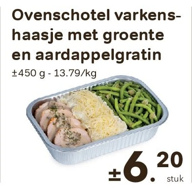Ovenschotel varkenshaasje met groente en aardappelgratin