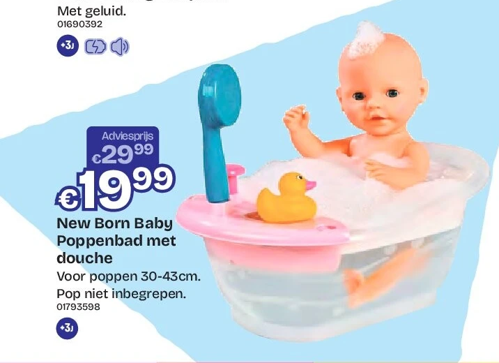 New Born Baby Poppenbad met douche