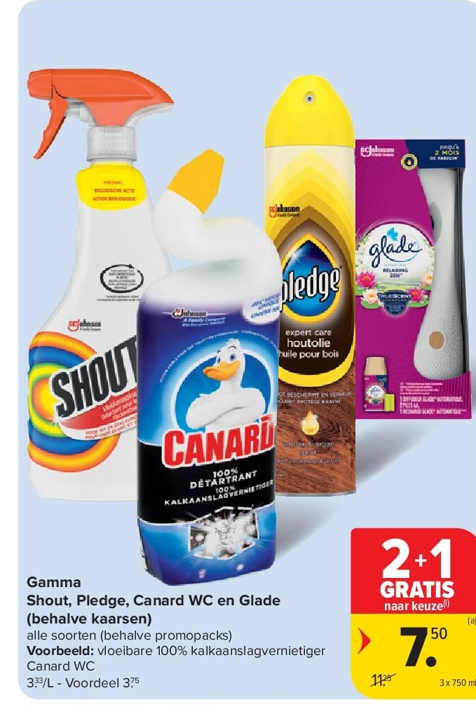 Gamma Shout, Pledge, Canard WC en Glade (behalve kaarsen)
