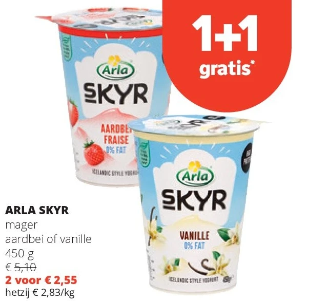 ARLA SKYR mager aardbei of vanille 450 g