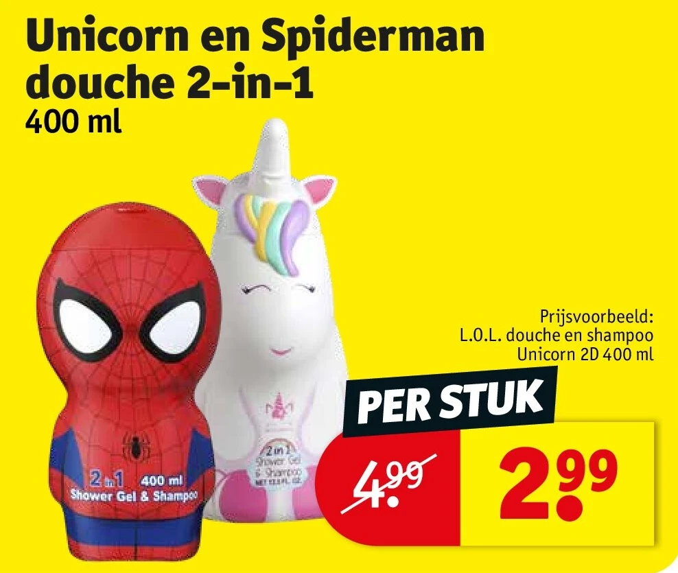 Unicorn en Spiderman douche 2-in-1