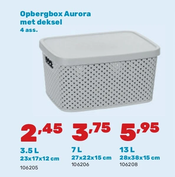 Opbergbox Aurora met deksel 4 ass. 3.5 L 23x17x12 cm