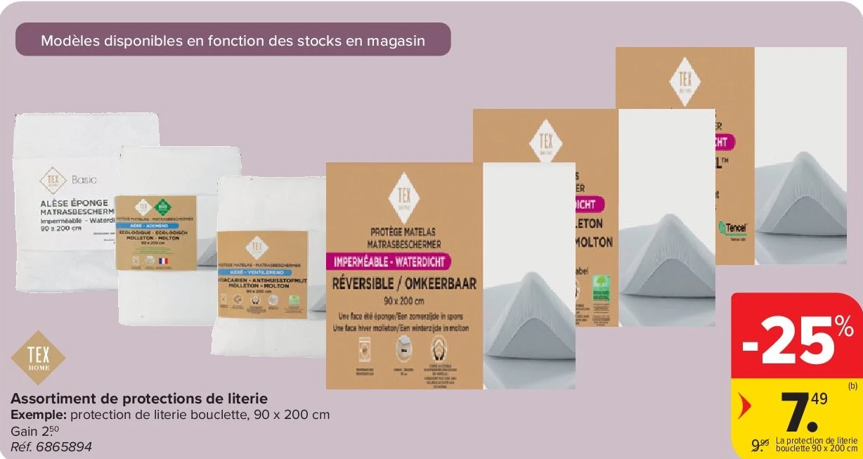 Assortiment de protections de literie 90 x 200 cm