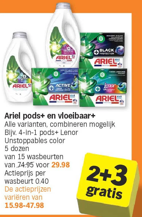 Ariel pods+ en vloeibaar+
