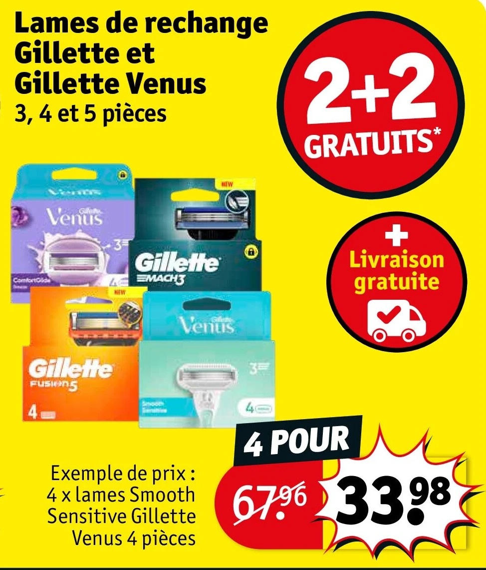 Lames de rechange Gillette et Gillette Venus 4 POUR