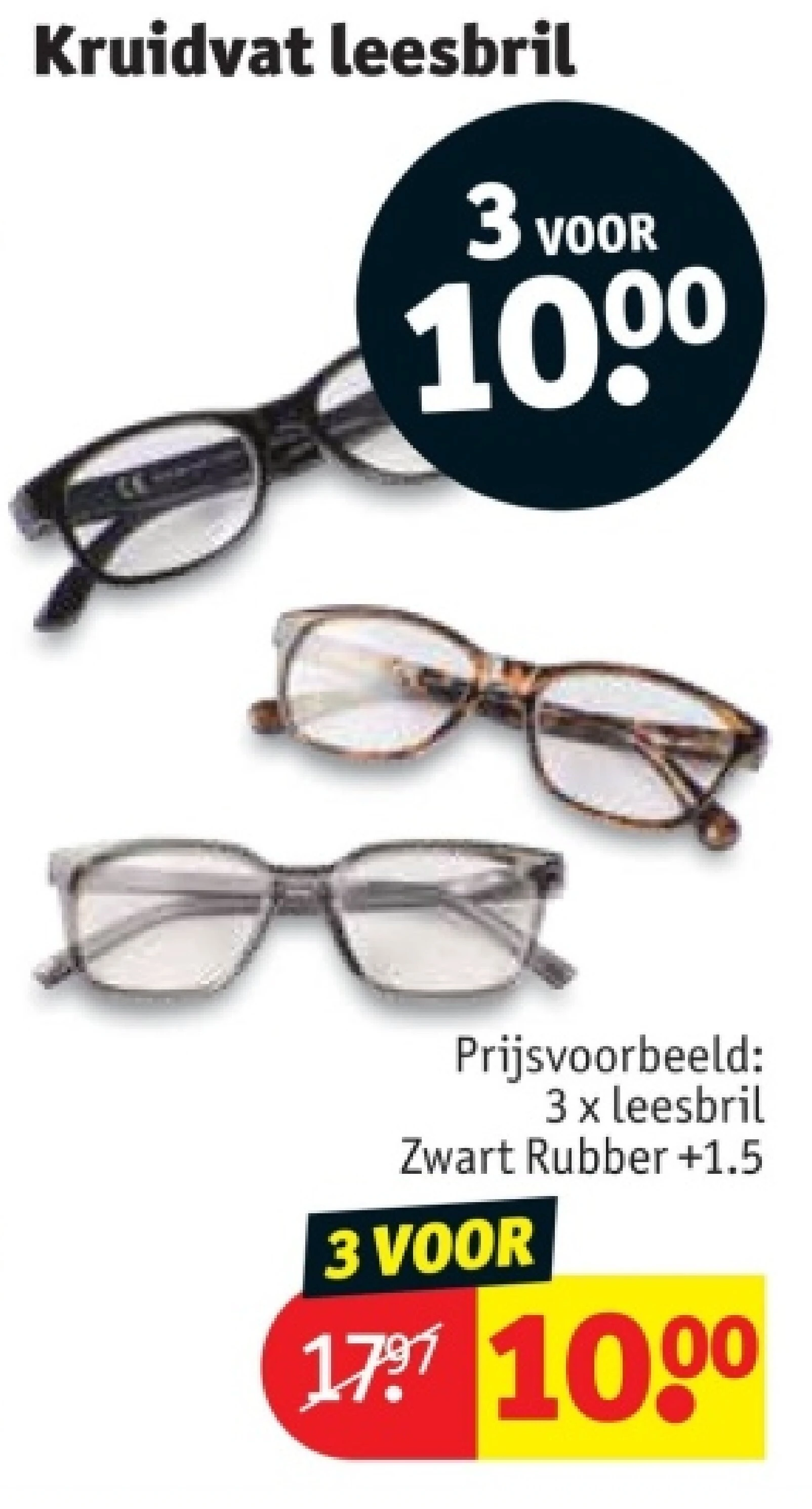 3 x leesbril Zwart Rubber +1.5