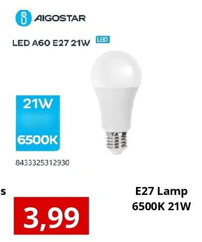 E27 Lamp 6500K 21W
