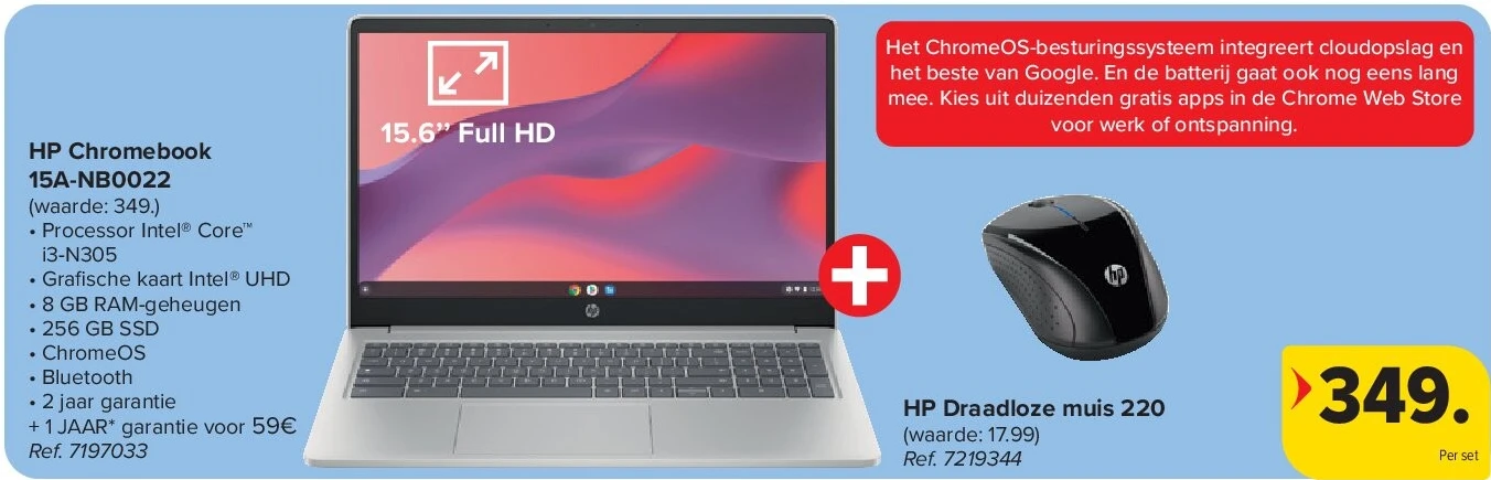 HP Chromebook 15A-NB0022 + HP Draadloze muis 220
