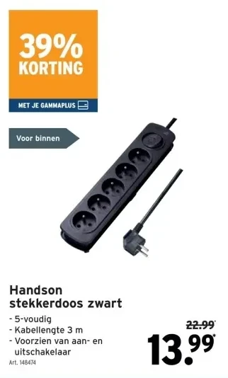 Handson stekkerdoos zwart