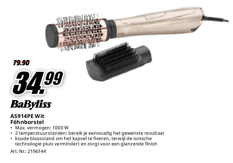 BaByliss AS914PE Wit Föhnborstel
