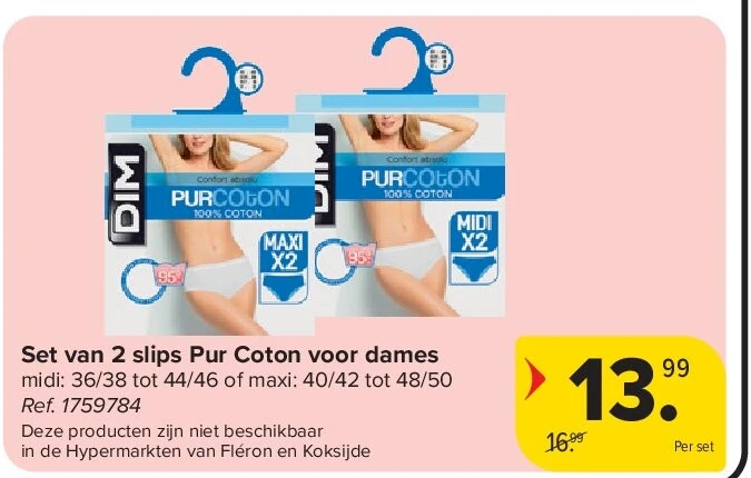 Set van 2 slips Pur Coton voor dames