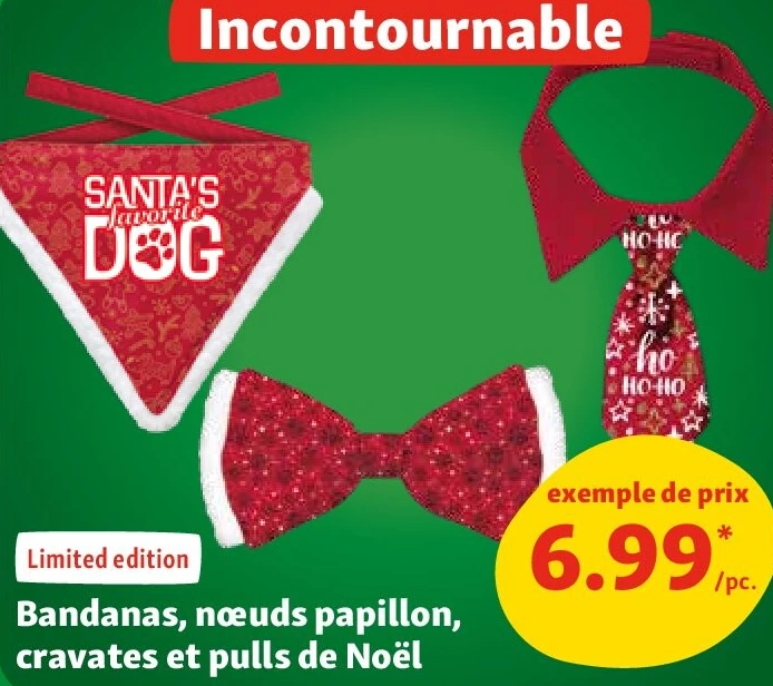 Bandanas, nœuds papillon, cravates et pulls de Noël