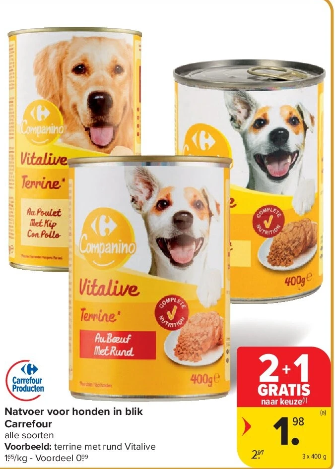 Natvoer voor honden in blik Carrefour