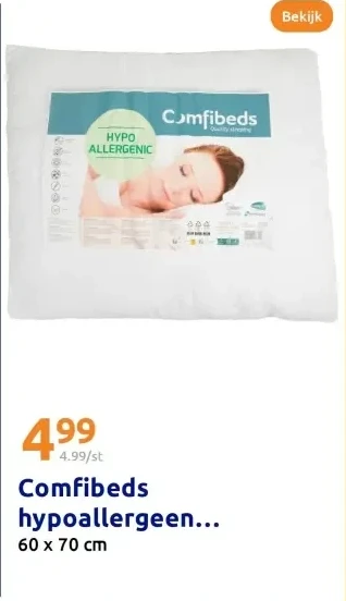 Comfibeds hypoallergeen hoofdkussen 60 x 70 cm