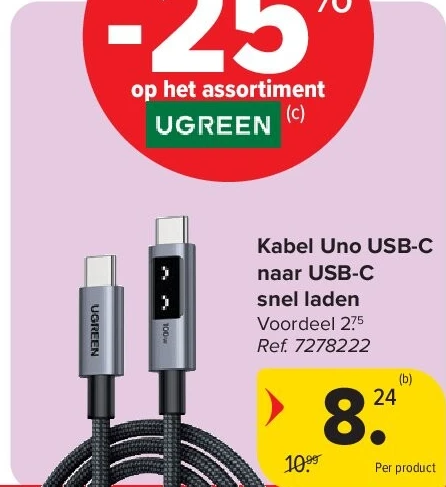 Kabel Uno USB-C naar USB-C snel laden