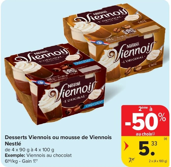Desserts Viennois ou mousse de Viennois Nestlé 2 x (4 x 100 g)