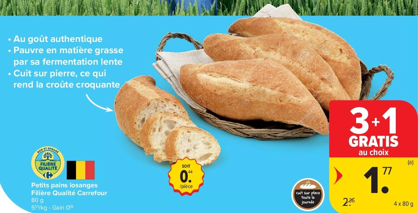 Petits pains losanges Filière Qualité Carrefour 4 x 80 g