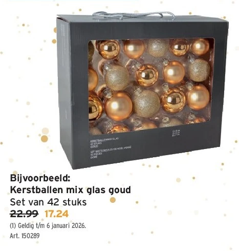 Kerstballen mix glas goud