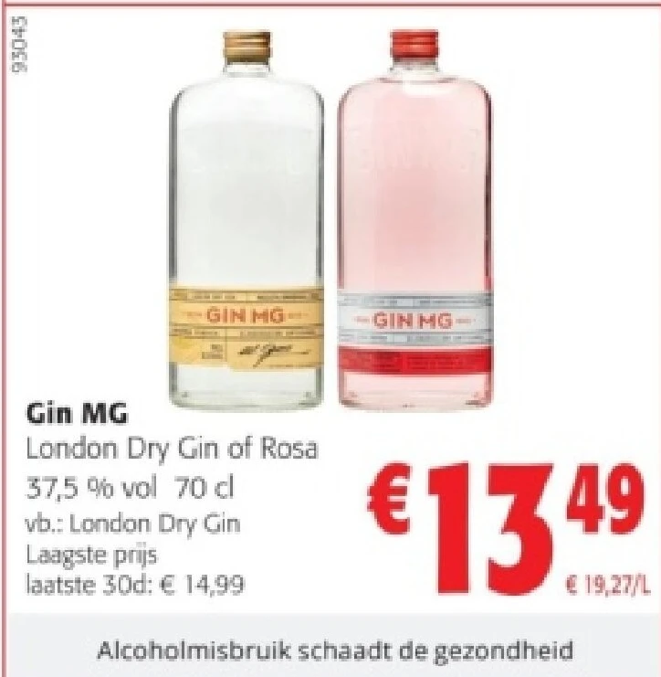 Gin MG London Dry Gin of Rosa 37,5 % vol 70 cl