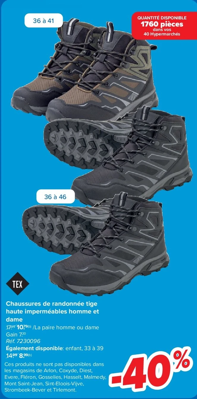 Chaussures de randonnée tige haute imperméables homme et dame