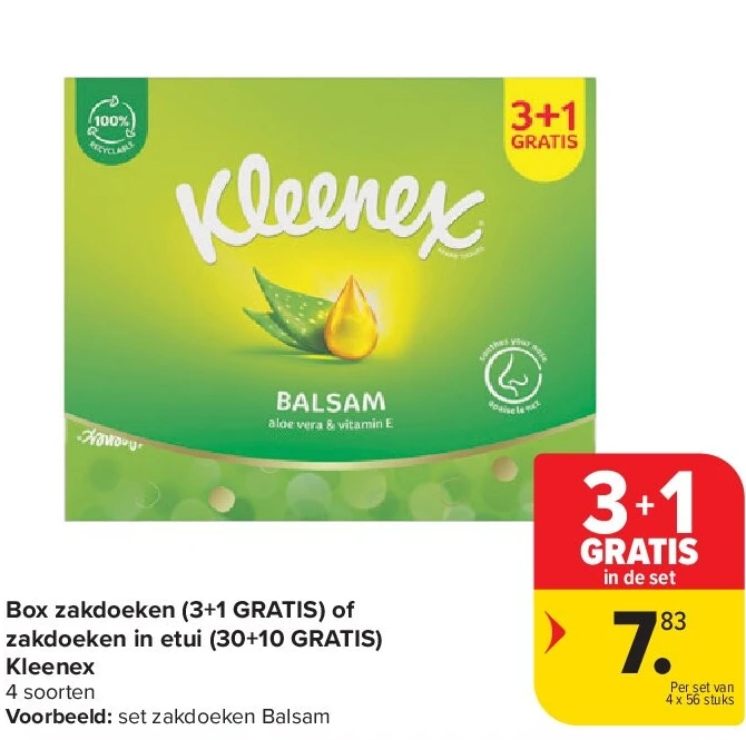 Box zakdoeken (3+1 GRATIS) of zakdoeken in etui (30+10 GRATIS) Kleenex