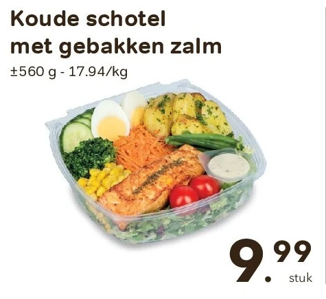 Koude schotel met gebakken zalm