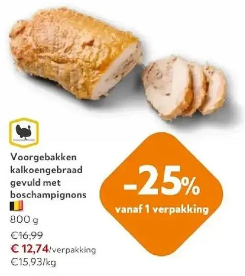 Voorgebakken kalkoengebraad gevuld met boschampignons