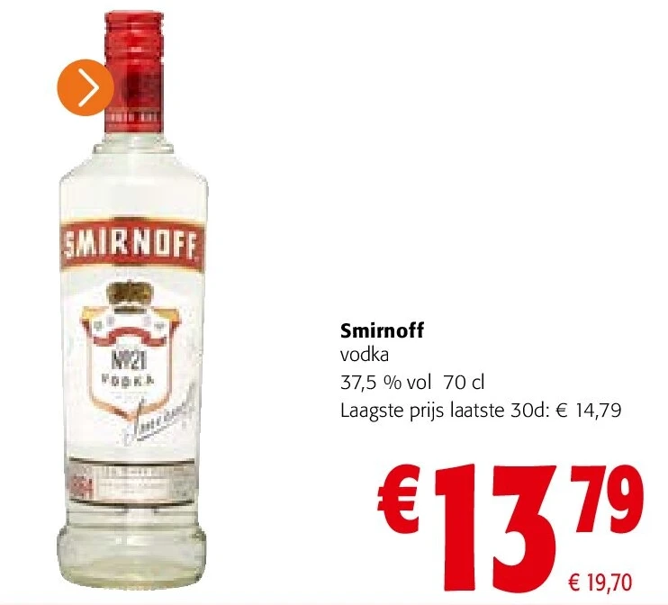 Smirnoff vodka 37,5 % vol 70 cl