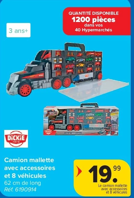 DiCKiE Camion mallette avec accessoires et 8 véhicules 62 cm