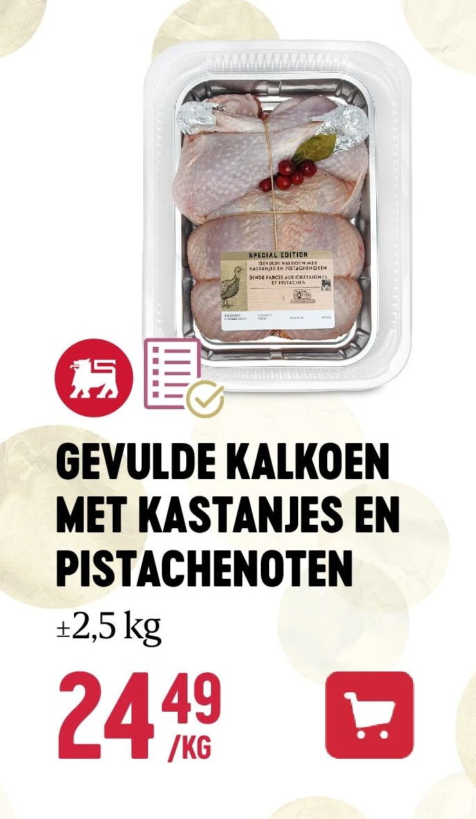 GEVULDE KALKOEN MET KASTANJES EN PISTACHENOTEN